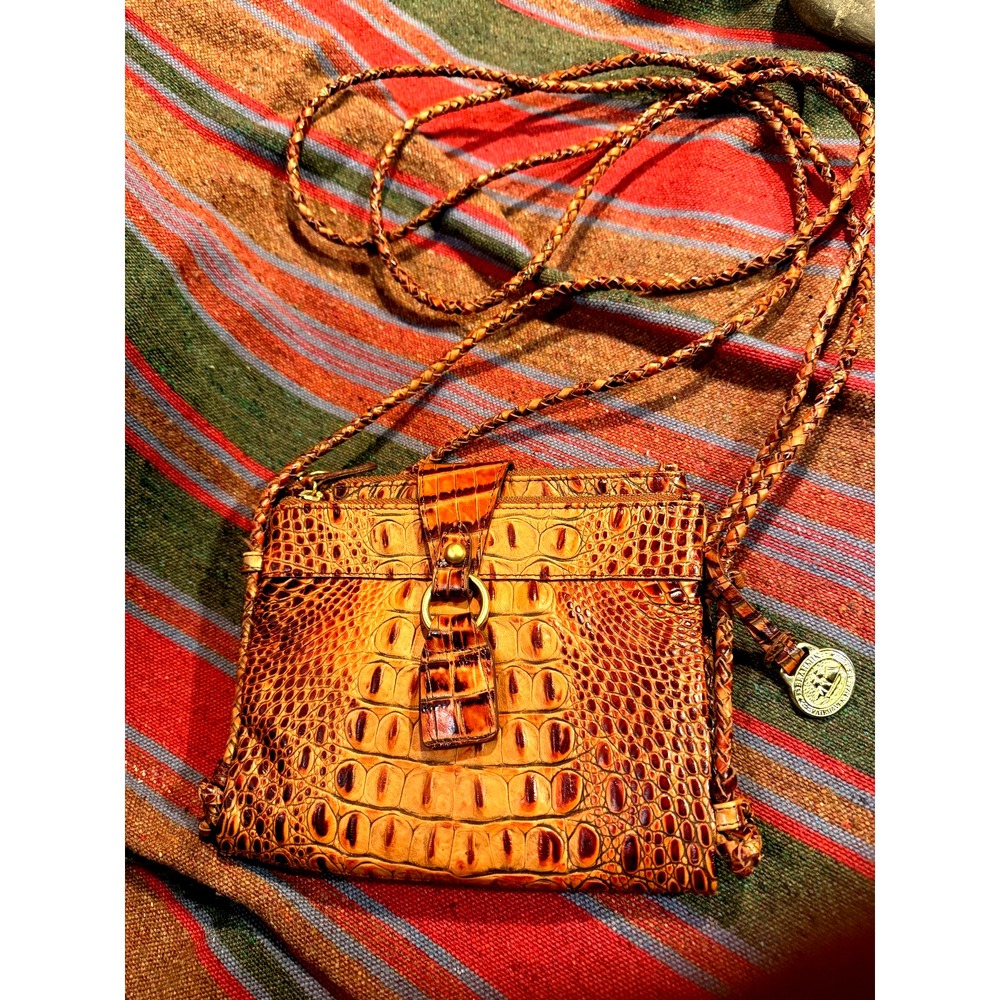 Brahmin Mojito Brown Pecan Melbourne Croc Embossed Crossbody Travel Wallet Bag